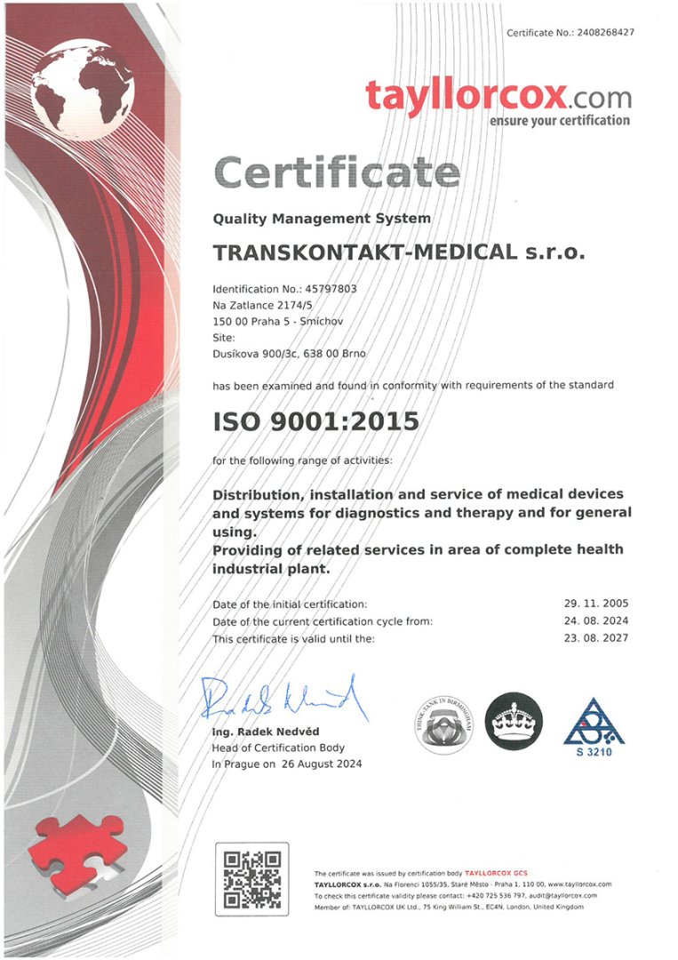 TRANSKONTAKT-MEDICAL s.r.o. ISO 9001:2015 2024